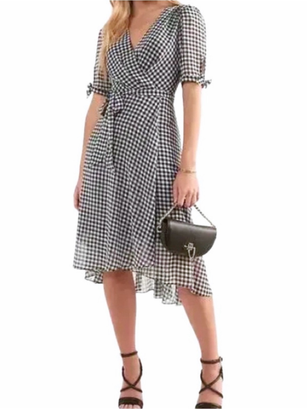 Tommy Hilfiger Chiffon Belted Dress Short Sleeve Gingham Check Blue White Size 8